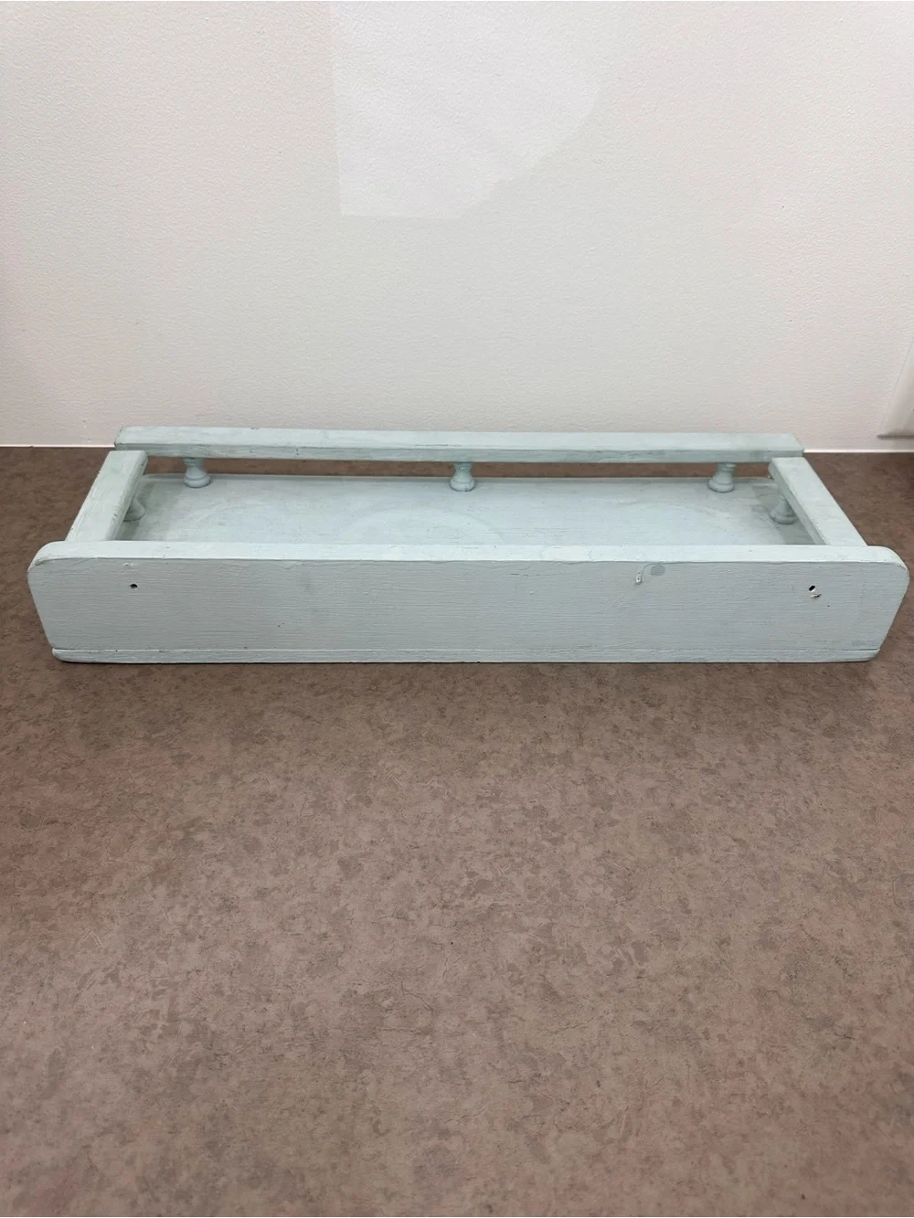 Vintage-Inspired Light Blue Painted Wood Wall Shelf Spindle Gallery Rail 20 x 8”